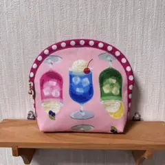 ★3色クリームソーダ★ピンク★ハンドメイドポーチ★スイーツ柄★アイス柄★レトロ柄