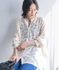 Chaco closet シアージャガードレースボリュームスリーブ長袖シャツFのサムネイル
