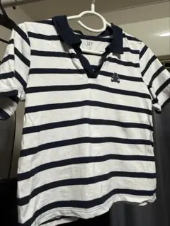 GAP 半袖ポロシャツ 白とネイビーのストライプ