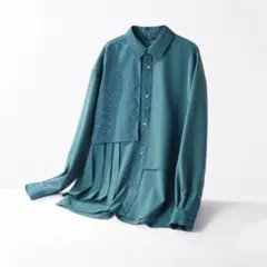 美品】HARE ハレ⭐️アシメプリーツシャツ 配色切替 シアー 異素材 F 