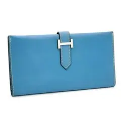 HERMES エルメス べアン クラシック ボックスカーフ □B 長財布 ブルーのサムネイル
