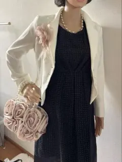 【7点セット】フォーマルセットアップ、ワンピ、ネックレス、バック、コサージュ付き