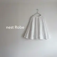 【美品】ネストローブ リネン スタンドカラー ブラウス ギャザー 白 F 日本製