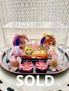 春飾りセット、つまみ細工飾り、ハンドメイド、置き飾り、手毬飾り、