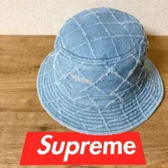 正規品　Supreme バケットハット　帽子 アメリカ製　デニム Supreme ロゴ デニム クラッシャー バケットハット 関税送料込