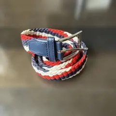 編み込みデザイン ベルト 赤 白 紺