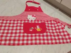 ハローキティ 子供用エプロン 赤チェック