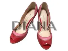 DIANA オープントゥパンプス 21.5㎝ エナメル ピンク レッド
