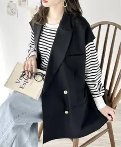【りく様専用】黒 ノースリーブ ダブルブレストジャケット S