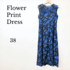 【美品】The Virgnia フラワープリント ワンピース ネイビー 38