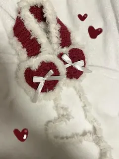 ハート型赤白耳あて・イヤーマフ ハンドメイド
