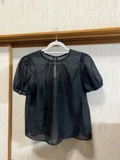 シースルーブラックシャツ 半袖 パフスリーブ