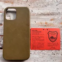 iPhone 12/12PRO用レザーケース　カーキ　21 栃木レザー証明書付き
