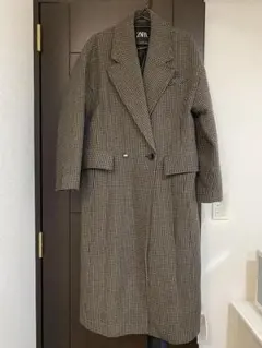 ZARA チェック柄 ダブルブレスト ロングコート