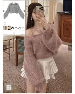 GRL キャミ付きラメシャギーニットカシュクールトップス