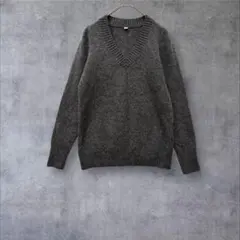 a2384 【ユニクロ】 Vネック 長袖 セーター ウール グレー M