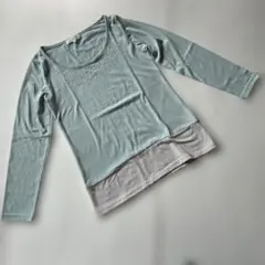grove 長袖カットソー ビジュー付き グリーン M