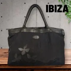 『IBIZA 』ブラック トートバッグ 花の刺繍 日本製