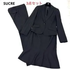 美品　SUCRE レディーススーツ　3点セット　ブラック　ストライプ　Mサイズ