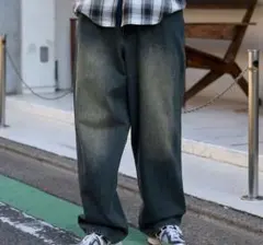 ダークデニム ワイドレッグパンツ