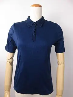 【値下げ】SCAPA スキャパ　半袖カットソー　衿袖はレース編み　紺 ４０/Mのサムネイル