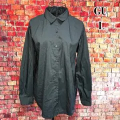 美品☆GU☆長袖シャツ　ボタンダウンシャツ　ロング丈　シンプル　無地　ブラックL