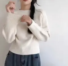 DHOLIC ラベルスリーブラグランスリーブニット