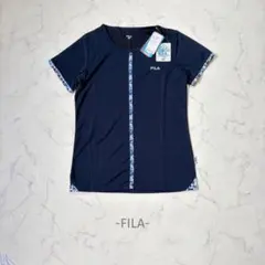 FILA/半袖Tシャツ/M/ネイビー/ライン/スポーツ/速乾/タグ付き/シンプル