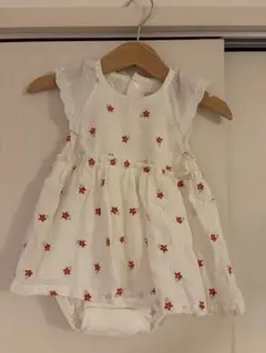 petit main 花柄 刺繍 ロンパース 80