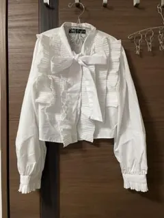 ZARA プリーツフリル ボウタイブラウス ホワイト XSのサムネイル