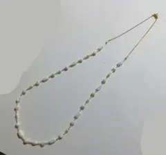 シェルビーズと淡水パール　ロングネックレス