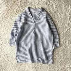 le glazik リネンプルシャツ 五分袖 36 ストライプ