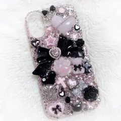 スマホケース iPhone16ゴテゴテ デコ電 ピンク 黒 量産型 地雷