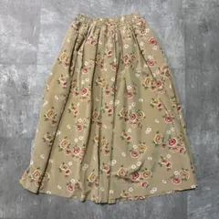 花柄 フレアスカート ロングスカート ベージュ レトロ 総柄 レディース Mのサムネイル