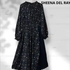 SHEENADELRAY 花柄ネイビー長袖ロングワンピースサイズM