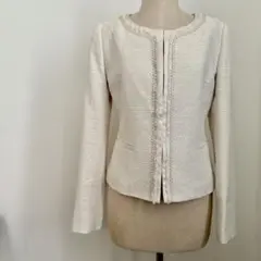 UNTITLEDアンタイトル ツイード ノーカラー ジャケット アイボリー 2