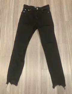 ブラックスキニージーンズ フリンジ裾