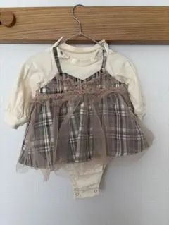 【branshes】チェック柄ジャンパースカート風カバーオール