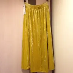 スカート☆フレア☆クラッシュベロア☆フレアミディスカート☆YELLOW☆送料込み