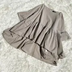 【極美品✨】ミズイロインド コットンギャザーフレアブラウス ワイドギャザー　綿