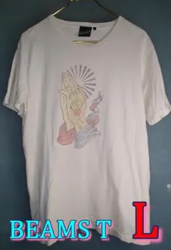 BEAMS T / プレイング・ハンズ プリントTシャツ ホワイト Lサイズ