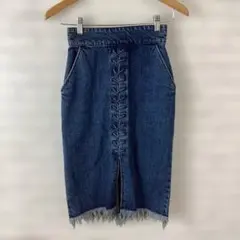 1.23 t929 マウジー デニムスカート ひざ丈 編み込み コットン100%
