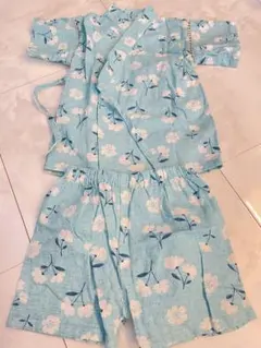水色花柄ベビー甚平 80