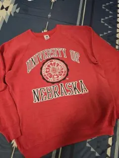 80'sUniversity of Nebraskaラグラン 赤フェード XL