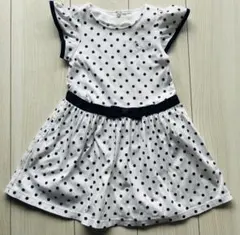 組曲　水玉模様フリル袖ワンピース（白×ネイビー）110cm