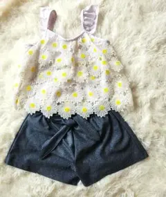 キッズ 花柄レースタンクトップ ショートパンツセットセパレート 110 美品