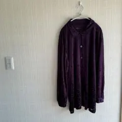 深紫 デボア 薔薇柄 シースルー ブラウス レトロ 古着