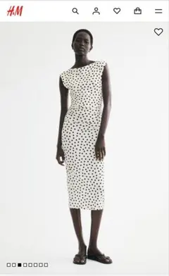H&M キャップスリーブワンピース ドット柄 ノースリーブ ロングワンピース