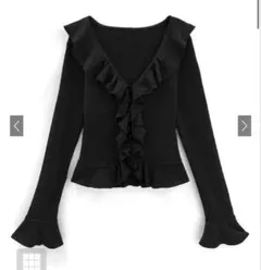 ブラック フリルオフショルダー ニット