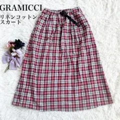 【夏生地】GRAMICCIグラミチ　リネンコットンチェックスカート　麻混リネン混のサムネイル
